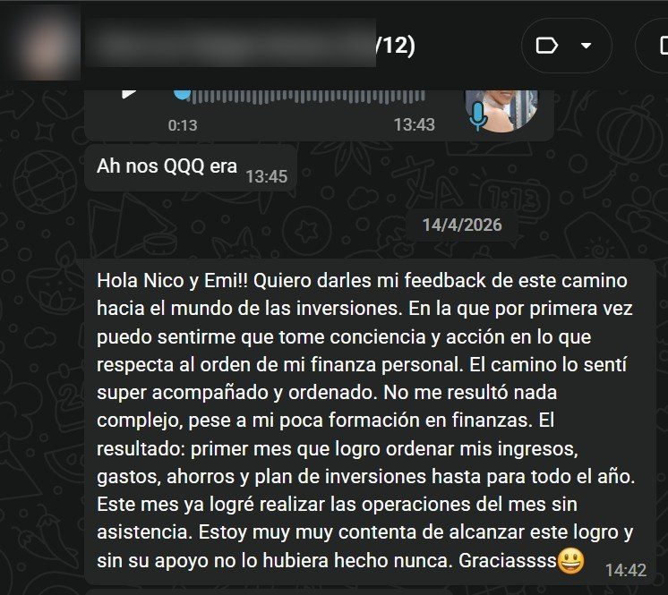 Feedback de cliente sobre el camino de inversiones